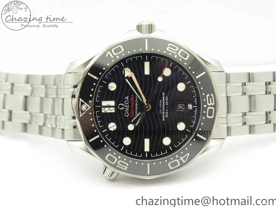 0520 2018 Seamaster Diver 300M OMF Best Edition Black Ceramic Black Dial on SS Bracelet A8800 (Black Balance Wheel) Breathable 7959